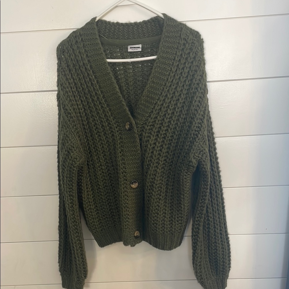 Olive Green Knit Cardigan Sweater